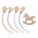 PandaEar Silicone Pacifier Clips for Boys and Girls 4 Pack Baby Binky Holder Clips Pacifier Strap Lanyard Chain & Wooden Teething Toy with One Piece Design Fit All Teethers Toys Neutral