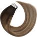 Moresoo 24 Inch Tape in Human Hair Extensions Brown Ombre Dark Brown to Golden Brown with Blonde Highlights #4/10/16 - 20 Pieces/50g - Buy Online on GoSupps.com