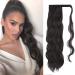 FESHFEN Long Wavy Ponytail Extensions 60cm Body Wavy Wrap Around Hair Ponytails Curly Clip in Synthetic Hairpieces for Women Girls Darkest Brown Tend to Black 60 cm (Pack of 1) 4# Darkest Brown Tend to Black