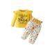 puseky Toddler Baby Girls Clothes Cute Letter Print Long Sleeve Shirt Floral Pant Tracksuit Outfits Set 12-18 Months Yellow + Floral