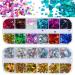 CHANGAR 2 Boxes Nail Art Glitter Sequins 3D Laser Love Heart Nail Art Decals Sticker Holographic Nail Sparkle Glitter for Manicure Make Up DIY Decals Decoration