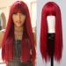 Allbell Long Straight Red Wig with Bangs Natural Looking Synthetic Wigs for Women