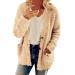 Hanxiulin fleece plush jacket fluffy warm zipper wool jacket ladies fleece jacket warm sweater down jacket cardigan coat oversized warm bomber jacket women winter khaki xxl