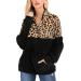 Bigfanshu Womens Sweaters Casual Winter Warm Long Sleeve Stitching Leopard Plush Blouse Top Black