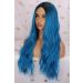 Colorfulpanda Long Blue Ombre Wavy Wig for Women - 26 Inches, Heat Resistant Synthetic Hair with Dark Roots - Perfect Pastel Curly Style - Buy Online on GoSupps.com