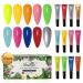 Gel Nail Polish Kit Imtiti 12 Pcs Neon Gel Nail Polish Set with Base and Glossy Top Coat Green Pink Blue Red Colors Glitter Gel Nail Polish Soak Off U V Long Lasting DIY Nail Art Gel Polish Starter Home for Women Girls(7...