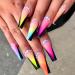 QINGGE Colorful Press on Nails Long Length Coffin Fake Nails with Gradient Rhinestones Design Luxury Glossy Matte Acrylic Nails Stick on Nails Tips Glue on Nails False Nails for Women 24Pcs 10 Colorful Gradient
