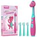 Papablic Gina Rechargeable Kids Electric Toothbrush for Ages 3+, with Cute Dino Cover, Timer and Brushing Chart, 4 Brush Heads Pink Gina