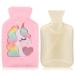 Hot Water Bottle with Cover Removeable & Washable Soft Unicorn Plush Bottle Cover Warm in Winter Natural Rubber 1 L for Neck Waist Back Legs Shoulder (Pink)