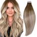 Runature tape extensions real hair balayage brown blonde smooth real hair extensions tape short 30cm light brown with ash brown and medium blond hair extension real hair tapes invisible 20g #3/8/22 30.48 cm #3/8/22