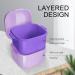 DIDATOOL Retainer Case Denture Bath Denture Cups for Soaking Dentures Denture Pots with Lid Easy to Carry and Clean Denture Case with Removable Rinse Basket and Finger Toothbrush (Purple) Square Purple - Buy Online on GoSupps.com