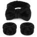 WSYUB Makeup Headbands  1pcs Black Spa Headband Fluffy Bow Tie Headband Microfiber Face Headband  and 2Pcs Wrist Spa Wash Band Absorbent Wristbands  for Washing Face Skin Care