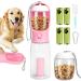 3-in-1 drinking bottle dogs for 600ml-leak-proof dog drinking bottle with 100g dog food cup & 4 dog droppings bags pets. Vailable water bottle dog cat for hiking travel (pink)