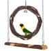 POPETPOP Bird Swing 2 Packs Parrot Swing Wooden Bird Swing Toy with Bell Hanging Swing Ring for Budgie Parakeet Cockatiel