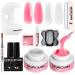 Morovan Builder Gel Polish: Solid Gel Nail Polish Kit Clear and Pink Hard Gel for Nails for Nail Extension False Nails Solid Gel Polish Kit with U V Lamp Cuticle Oil