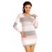 Zeta Ville Women's - Maternity Stripes Knit Jumper Dress Tunic Top V-Neck - 405c 12-14 Baby Pink