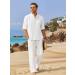 COOFANDY Men's Cotton Linen 2-Piece Set: Long Sleeve Henley Shirt + Casual Beach Pants - White, Large - Buy Online on GoSupps.com