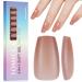 TOMICCA Short Coffin Nail Tips 180PCS Soft Gel Nails Tips 3 in 1 Base Coat Coverage No Filed pre-colored Press on nail tips Matte Full Coverage Nail Tips for Nail Art Extensions15 sizes-Dark Nude Short Coffin-dark nude