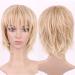 Women's wig full of headhair real natural short hair wig 11 cm blonde highlight layer corrugated full wigs for daily use 11 cm blond highlight.