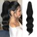 FESHFEN Ponytail Extensions 20 inch Long Wave Ponytail Claw Clip in Pony Tail Hair Extensions Off Black Wavy Ponytails Synthetic Hairpieces for Women Girls