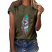 Cute Summer Feather Graphic Printed Tee Shirt - Army Green 3X-Large | Women's Casual Fashion Top - Buy Online on GoSupps.com