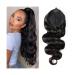 Ponytail Extension Body Wave Drawstring Ponytail Human Hair Extensions 12-26 Inch Brazilian Remy Hair Clip In Wave Ponytail Hair Pieces for Women Ponytail Hairpiece for Women (Color : Black Size : 18 Inch 100g Black
