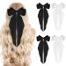 Sibba 4Pcs Satin Hair Barrette Big Bow Clips Soft Silky French Bowknot with Long Tail 90's Vintage Hairpin for Ponytail Bun Scrunchie Women Girls Dress Up Accessories Cute Gifts (Black White) 2Black 2White