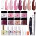 Modelones 20 Pcs Dip Powder Nail Kit Starter  8 Colors Nude Pink Brown Glitter Dipping Powder System Essential Kit with Dip Liquids and Cuticle Oil for French Nail Manicure Nail Art Set A4-Nude Pink