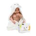 JM Organic Bamboo Hooded Baby Towel for Kids & Babies - 35"x35" Hypoallergenic Absorbent - Perfect Baby Gift Newborn Essentials with Washcloth & Laundry Bag - Lamb