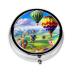 Hot Air Balloons Portable Metal Pill Box Round Mini 3-Compartment Plastic Insert hinged Fastening Design Suitable for Small Pills Must-Have for Travel Black