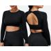 YEOREO Seamless Long Sleeve Crop Gym Shirt for Women - Black, Small (Open Back Design) - Buy Online on GoSupps.com