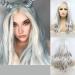 Drag Queen Wigs Heat Resistant Natural Hairline Side Part Synthetic Lace Front Wigs Light Color Cool Silver Gray Cosplay Wigs 26"