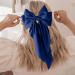 Navy Blue French Bow Hair Clip with Silky Satin Tail - Women's Hair Accessory - Buy Online on GoSupps.com
