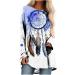 Women's Plus Size Tunic Tops Long Sleeve Dream Catcher Feathers T-Shirt Trendy Round Neck Casual Loose Blouse Tee Blue Small