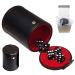 Set of Dice Cup with Storage Compartment Black PU Leather Red Felt Lined + (5) 16mm Transparent Dice (Gift Boxed) (Black Glitter)