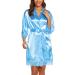BESDEL Women's Satin Silk Bathrobe Oblique V-Neck Short Kimono Robe Bridesmaids Robe 3XL Sky Blue
