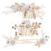 PATKAW Crystal Bridal Side Comb - Bride Wedding Hair Comb Hair Accessories with Pearl - Floral Hair Pins Wedding Hair Side Comb Hair Flowers Hair Styling Decors