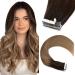 Elailite Tape Extensions Real Hair 20 PCS Adhesive Tapes Hairpiece Remy Human Hair Straight 35cm40g #2T6 Dark Brown Ombre Light Brown