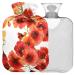 NAANLE heat bottle with cover watercolor poppy seed flowers transparent hot water bottle for back pain relief of hand feet heat and cold therapy 1 l