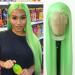 Towarm Light Green Wig Long Straight Apple Green Synthetic Lace Front Wigs Pre Plucked Natural Hairline with Baby Hair for Black Women Heat Resistant Fiber Hair Cosplay Daily Wear Wig (Light Green)