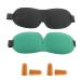 SING F LTD 2pcs 3D Contoured Shape Black Green Polyester Sleep Mask Cover Sleeping Travel Flight Ear Plug Kit