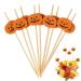 200 Pieces Halloween Pumpkin Cocktail Sticks Wooden Toothpick Pumpkin Ghost Fruit Picks Orange Cake Topper Mini Snack Picks 4.7 Inch Food Picks Appetizer Picks for Party Mini Cake Decorations