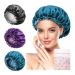 EpoBob Satin Bonnet Silk Bonnet for Sleeping  3 Pcs Elastic Band Adjustable Size and Double-Sided Design Reversible Satin Hair Bonnet for Curly Hair Long Hair Black Purple Blue 01 Black Purple Blue