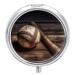 Round Pill Box Baseball on Wooden Print 3 Compartment Medicine Pill Case Print Pill Organizer Decorative Metal Portable Pill Box Pocket Pill Box Style