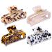 Magicsky 4PCS Hair Claw Clips Acrylic Hair Banana Barrettes Celluloid French Butterfly Jaw Clips Tortoise Shell Grip Pin Teeth Clamp -Leopard print Stylish Hair Accessories for Women Girls Long Size Large (4 Count) Brown