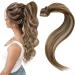 Easyouth Ponytail Hair Extensions Human Hair Highlight Brown Ponytail Extensions Real Hair Wrap Around Hair Extensions Ponytail Medium Brown Mixed Honey Blonde 18 Inch 80g 45 cm/18" 4-Pony #4P27