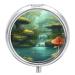 Round Pill Box View of Fantasy River with Pond and Fishes Mushroom in Jungle Trees Print 3 Compartment Medicine Pill Case Print Pill Organizer Decorative Metal Portable Pill Box Pocket Pill Box