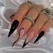 French Tip Press on Nails Black Long Stiletto Fake Nails Black Full Cover Coffin False Nails with Glitter Lines Design Luxury Black Solid Color Glue on Nails for Women Girls Manicure 24Pcs
