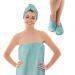 MICRODRY 3-Piece Bathroom Spa Set  Includes Quick Drying Plush Microfiber Hair Towel Wrap  Body Wrap  and Cushioned SoftLux Memory Foam Footies House Slippers  Aqua