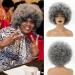 Short Afro Wig for Black Women, Smoky Gray Afro Wigs Unisex Men Women Large Bouncy and Soft Natural Looking Hair, Short Afro Kinky Curly Premium Synthetic Wig(Gray)